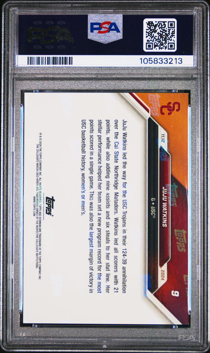 PSA 10 Juju Watkins 2024 Bowman University Now #9 Purple 4/25 Rookie Card USC Trojans