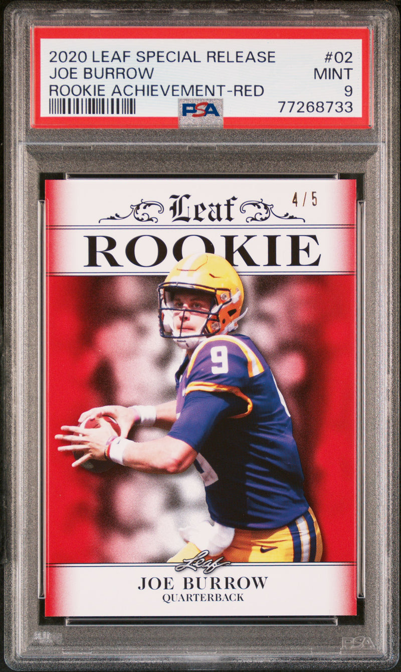 Joe Burrow Rookie Card Cincinnati PSA MINT 9 (Mint) Football Trading Card 2020 Leaf Exclusive #2 Red 4/5