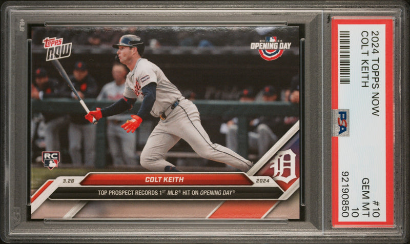 PSA 10 Colt Keith 2024 Topps Now #10 1st MLB Hit Rookie Card Detroit Tigers