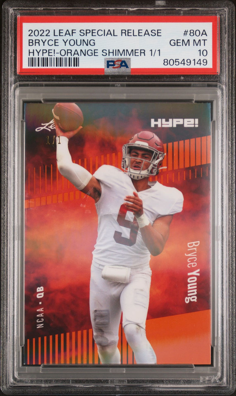 PSA 10 Bryce Young 2022 Leaf Hype! #80A Orange Shimmer 1/1 Rookie Card