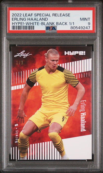 PSA 9 Erling Haaland 2022 Leaf Hype! #94 White Blank Back 1/1 Rare Trading Card