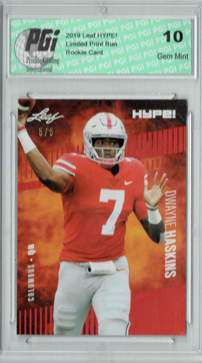 Dwayne Haskins Rookie Card Washington PGI 10 Gem Mint Football Trading Card 2019 Leaf HYPE! #20A Red SP, Limited to 5 Made