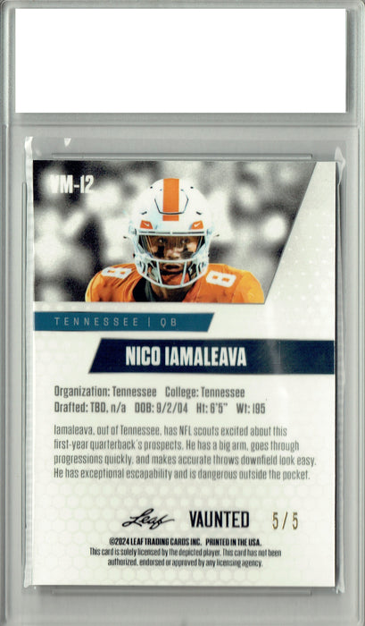 Certified Mint+ Nico Iamaleava 2024 Leaf Vaunted Metal #VM-12 Green #/5 Made Rookie Card Tennessee