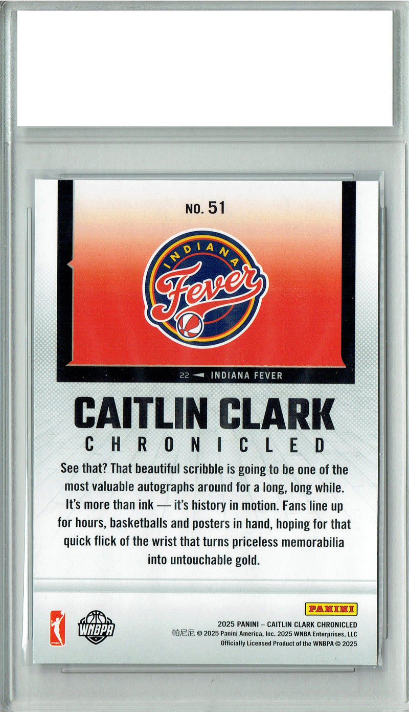 Certified Mint+ Caitlin Clark 2025 Chronicles #51 Silver Holo Foil Rare Trading Card Indiana Fever
