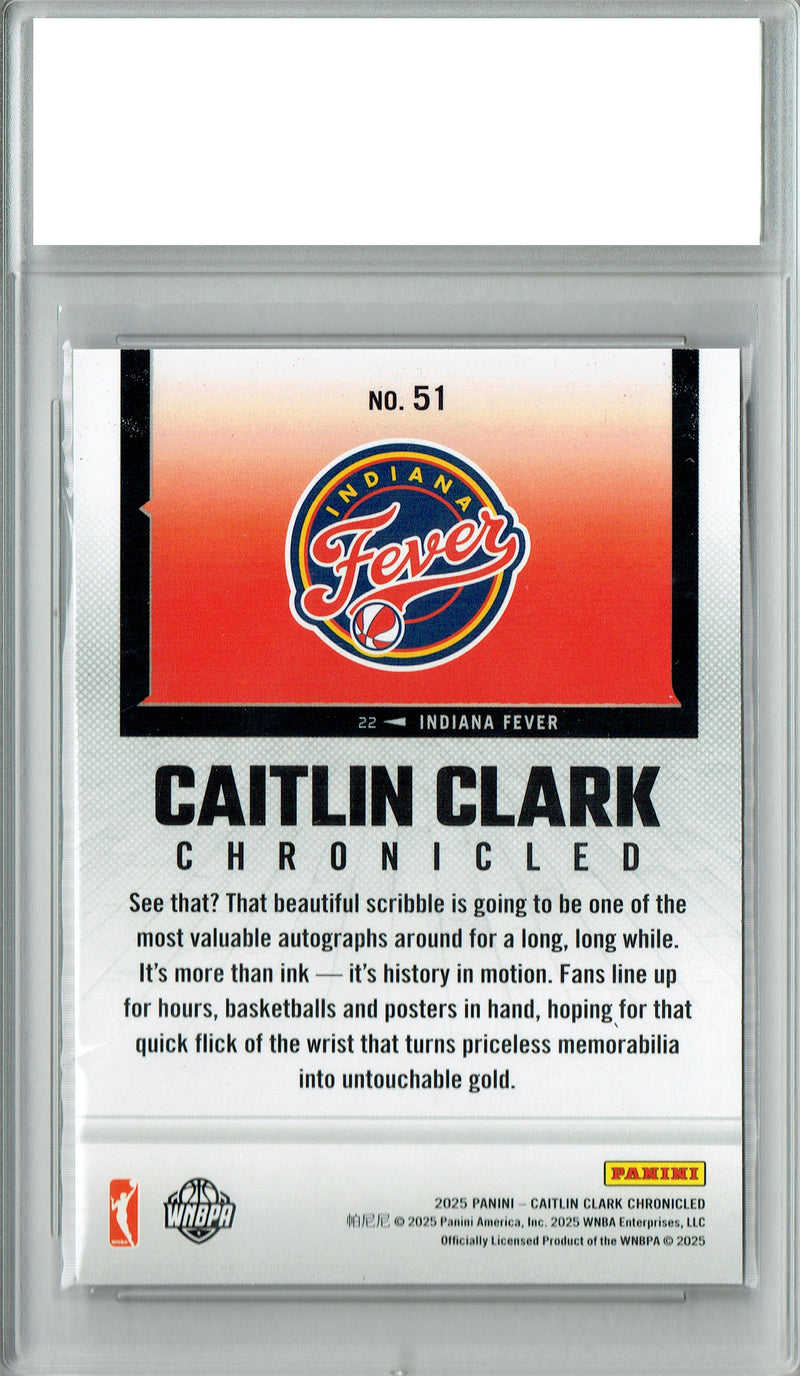 Caitlin Clark 2025 Chronicled #51 Silver Holo Foil Rare Trading Card PGI 10