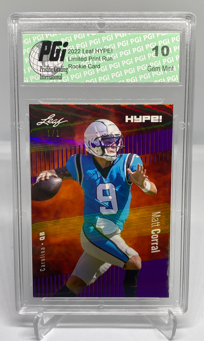 Matt Corral Rookie Card Carolina PGI 10 Gem Mint Football Trading Card 2022 Leaf HYPE! #97 Purple Shimmer 1 of 1