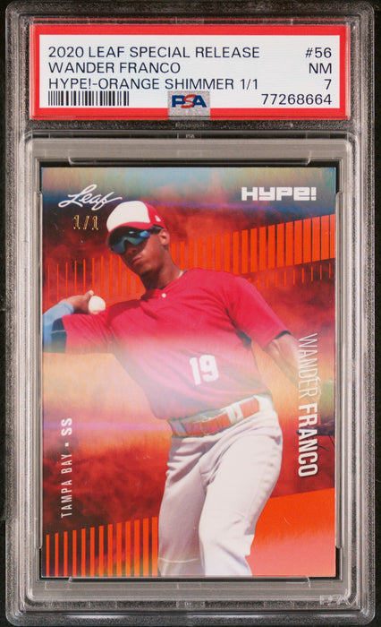 Wander Franco 2020 Leaf HYPE! #56 Rookie Card Orange Shimmer 1/1 PSA NM 7 (Near Mint)