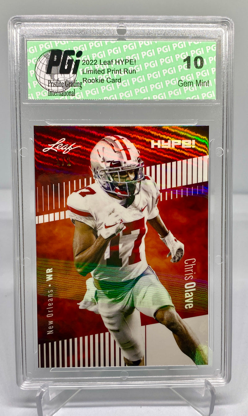 Chris Olave Rookie Card New Orleans PGI 10 Gem Mint Football Trading Card 2022 Leaf HYPE! #87 White Shimmer 1 of 1