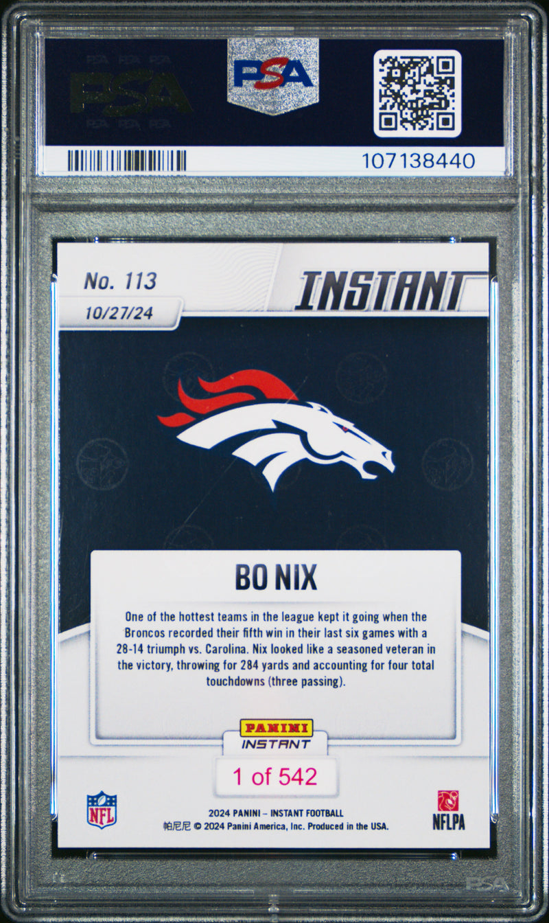 PSA 9 Bo Nix 2024 Panini Instant #113 Just 542 Made Rookie Card Denver Broncos