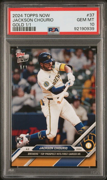 PSA 10 Jackson Chourio 2024 Topps Now #37 Gold One of One 1/1 Rookie Card