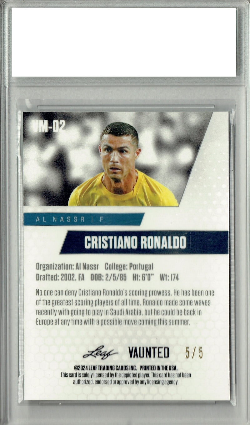 Cristiano Ronaldo 2024 Leaf Vaunted Metal #VM-02 Green 5 Made Rare Trading Card PGI 10