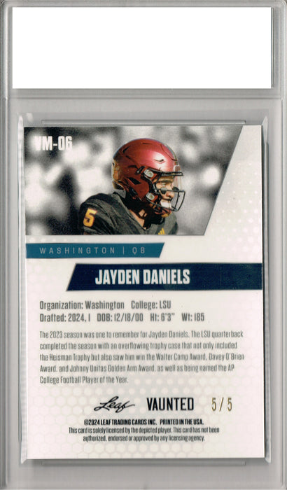 Jayden Daniels 2024 Leaf Vaunted Metal #VM-06 Green 5 Made Rookie Card PGI 10