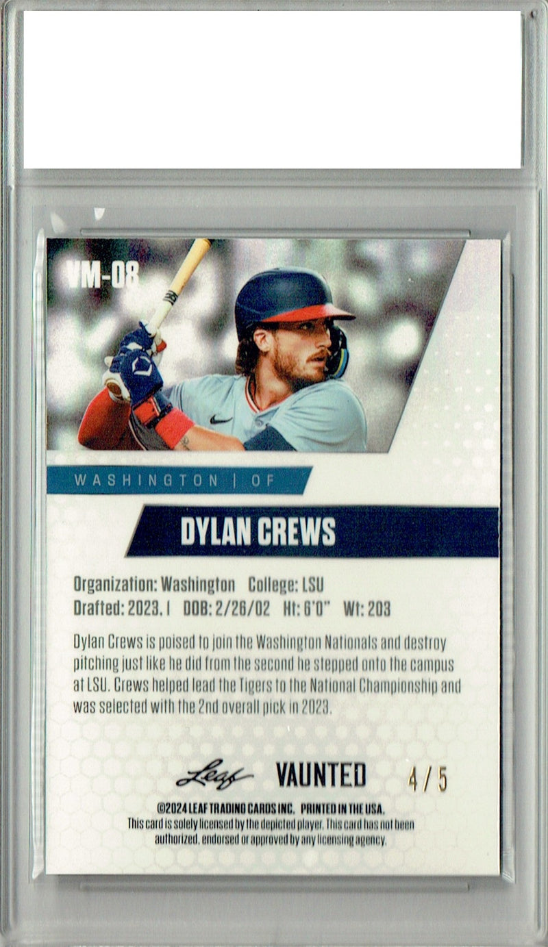 PGI 10 Dylan Crews 2024 Leaf Vaunted Metal #VM-08 Green 5 Made Rookie Card