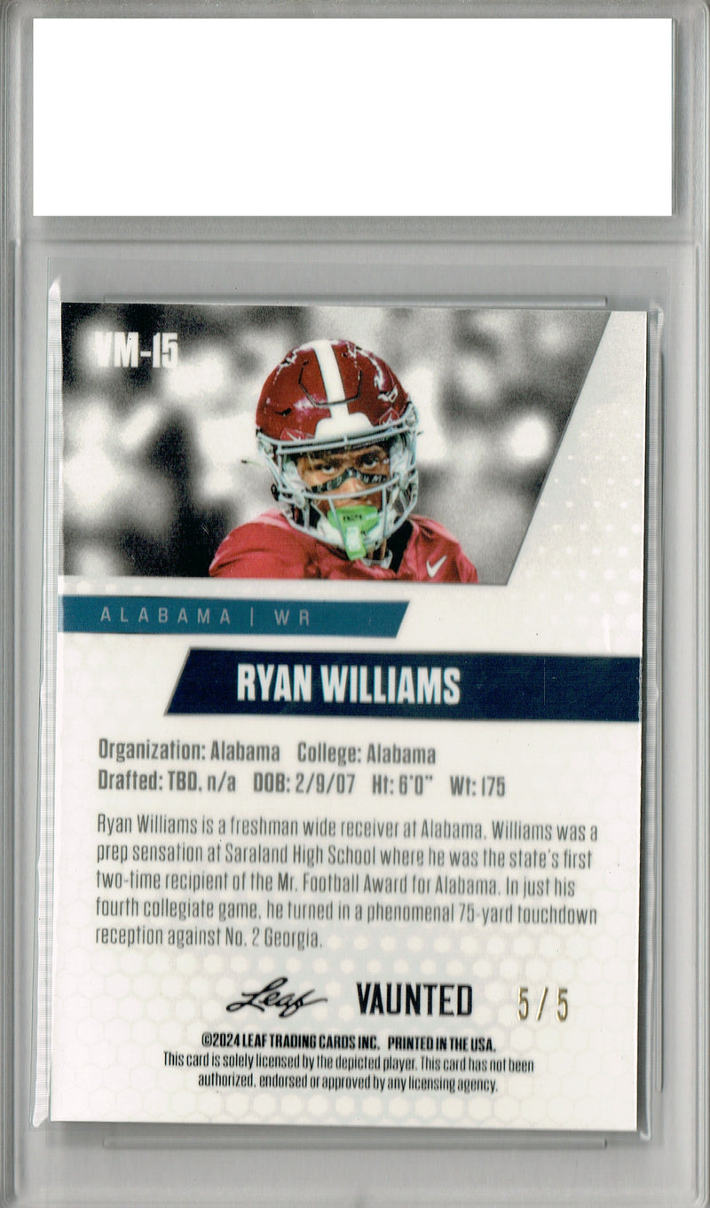 Ryan Williams Rookie Card Alabama Football Trading Card 2024 Leaf Vaunted Metal #VM-15 Green 5 Made  Certified Mint+