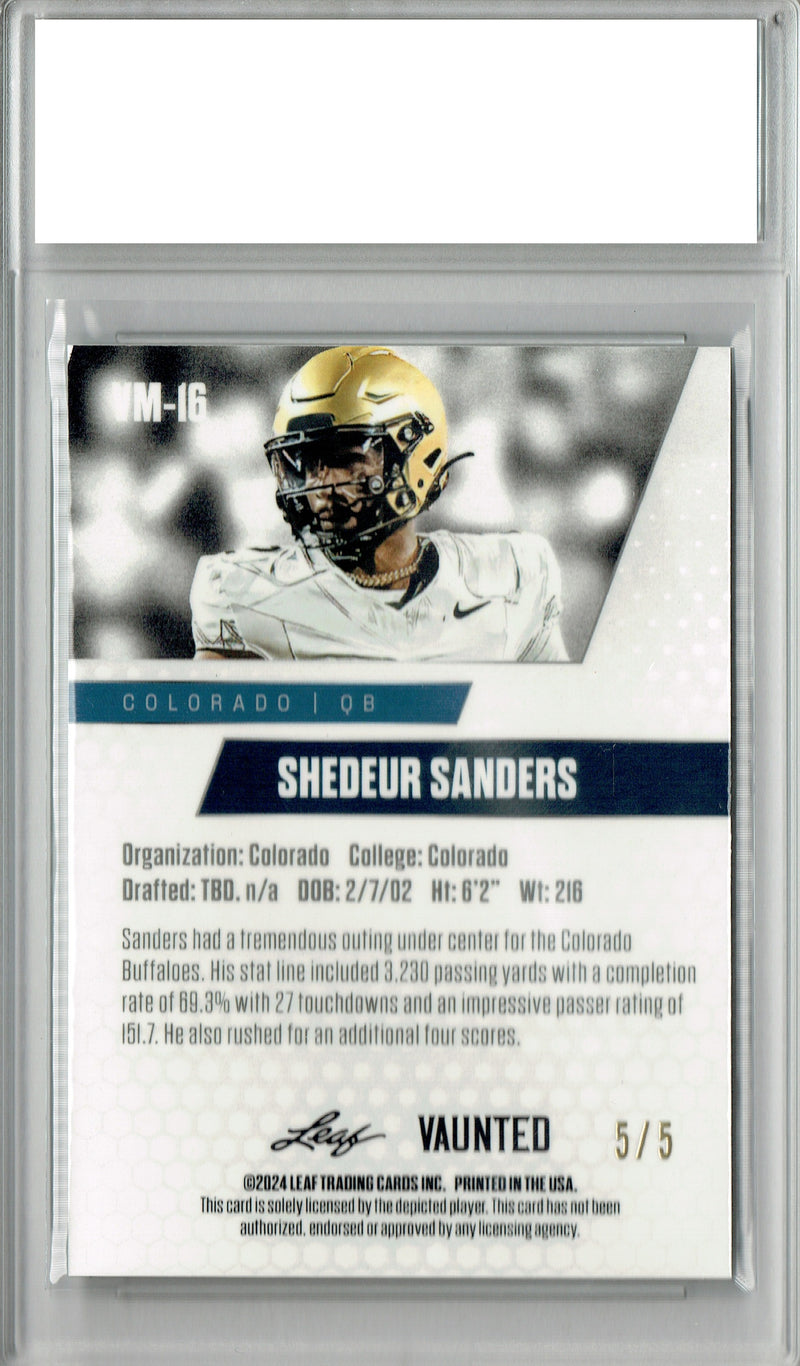 Shedeur Sanders Rookie Card Cleveland Football Trading Card 2024 Leaf Vaunted Metal #VM-16 Green 5 Made  Certified Mint+