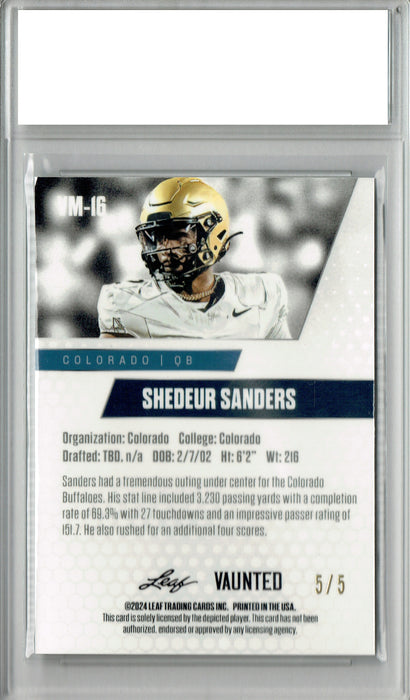 Shedeur Sanders 2024 Leaf Vaunted Metal #VM-16 Green 5 Made Rookie Card PGI 10