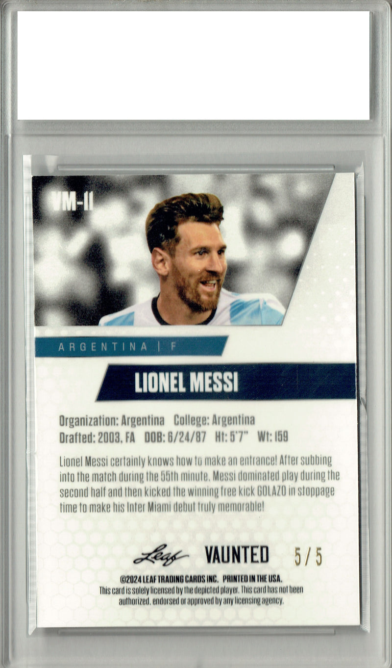 Certified Mint+ Lionel Messi 2024 Leaf Vaunted Metal #VM-11 Green 5 Made Rare Trading Card Argentina