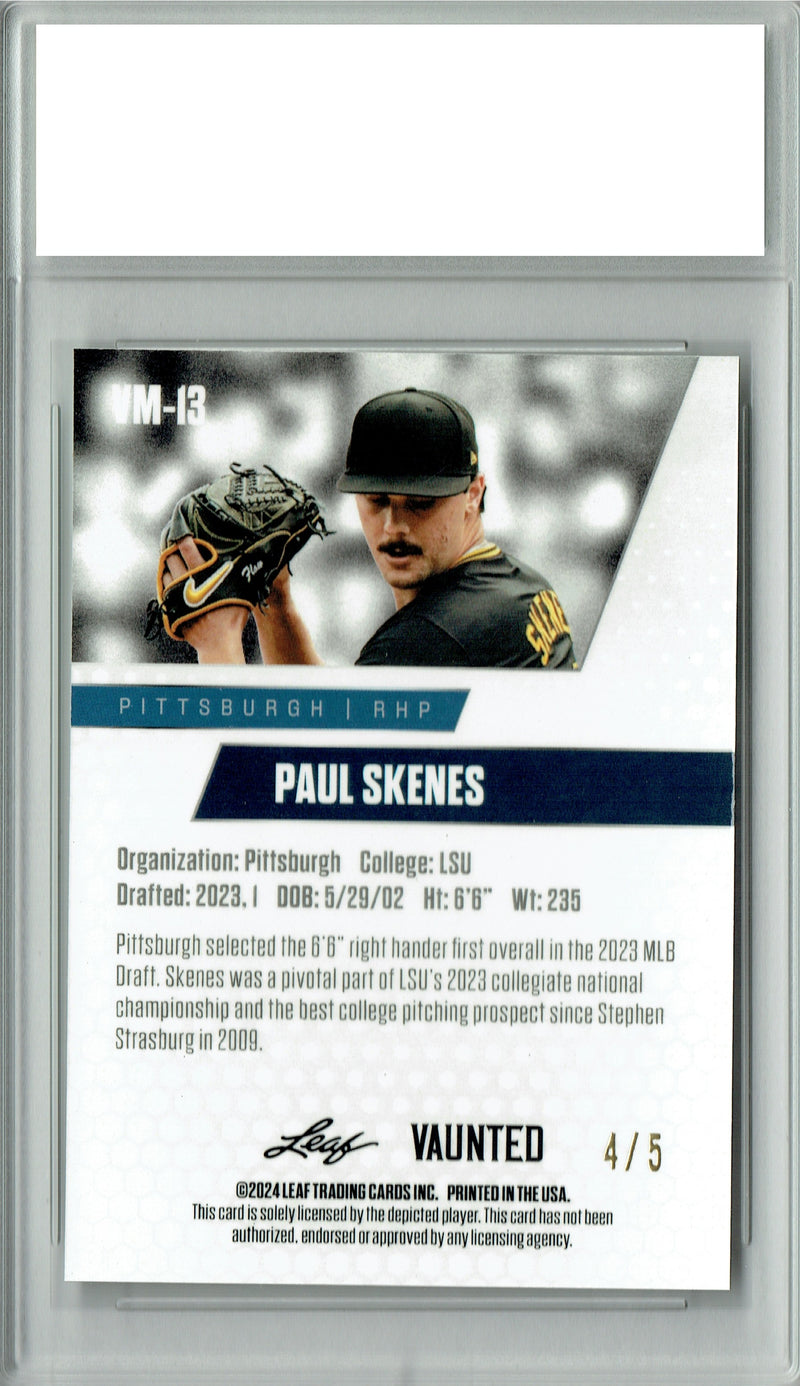 Paul Skenes 2024 Leaf Vaunted Metal #VM-13 Green 5 Made Rookie Card PGI 10