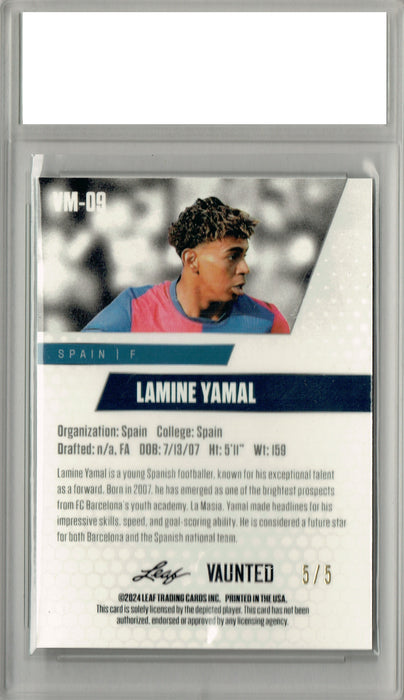 Lamine Yamal 2024 Leaf Vaunted Metal #VM-09 Green 5 Made Rookie Card PGI 10
