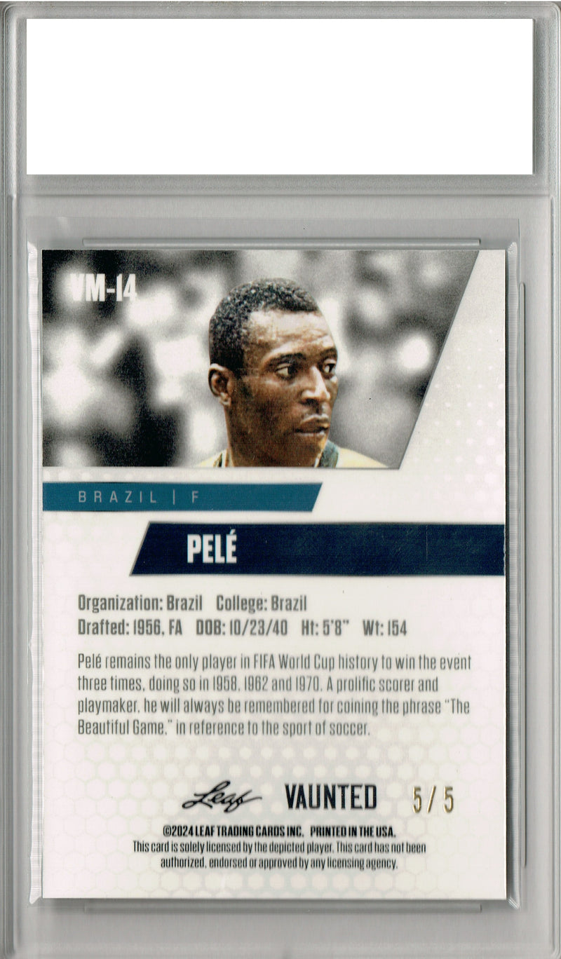 Pele 2024 Leaf Vaunted Metal #VM-14 Green 5 Made Rare Trading Card PGI 10