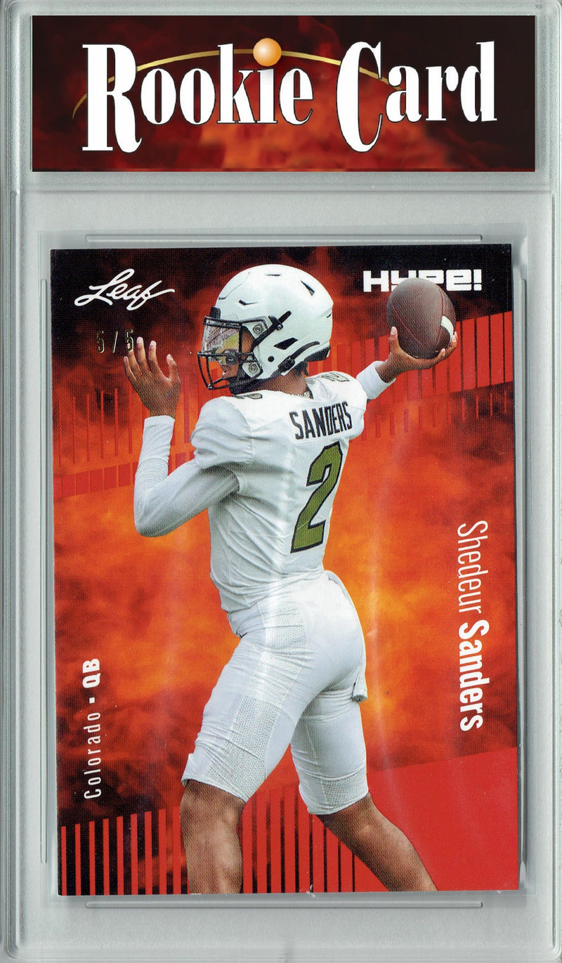 Shedeur Sanders Rookie Card Colorado Football Trading Card 2024 Leaf HYPE! #155 Red SP 5 Made  Certified Mint+