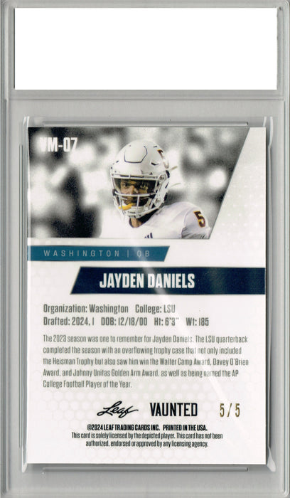 Certified Mint+ Jayden Daniels 2024 Leaf Vaunted Metal #VM-07 Green 5 Made Rookie Card Washington Commanders