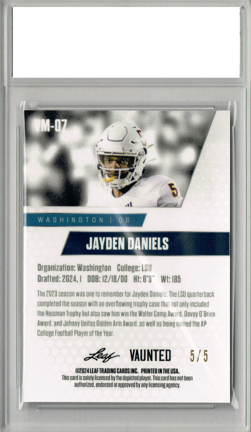 Jayden Daniels 2024 Leaf Vaunted Metal #VM-07 Green 5 Made Rookie Card PGI 10