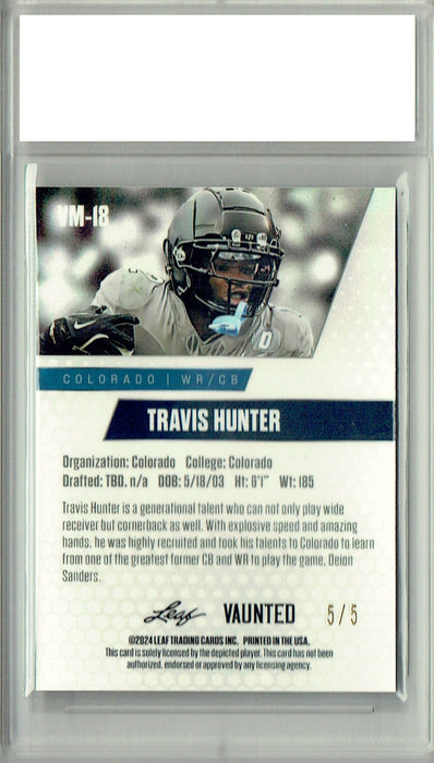 Travis Hunter 2024 Leaf Vaunted Metal #VM-18 Green 5 Made Rookie Card PGI 10