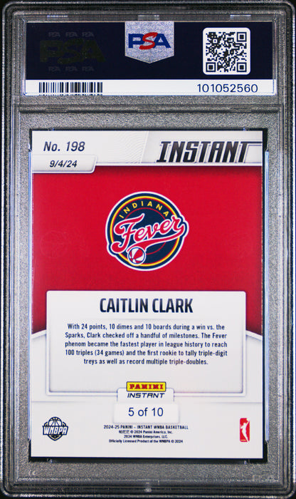 PSA 8 Caitlin Clark 2024 Panini Instant #198 Jaguar SP #5/10 Rookie Card