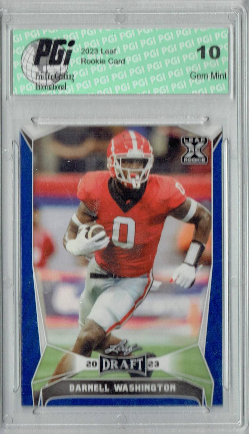 Darnell Washington Rookie Card PGI 10 Gem Mint Football Trading Card 2023 Leaf Football #45 Blue SP