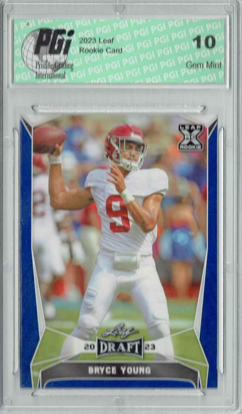 Bryce Young Rookie Card Carolina PGI 10 Gem Mint Football Trading Card 2023 Leaf Football #42 Blue SP Alabama