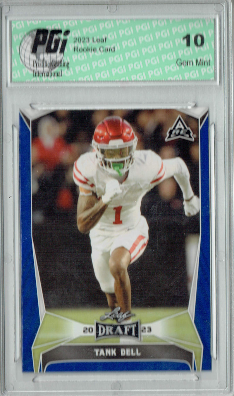 Tank Dell Rookie Card PGI 10 Gem Mint Football Trading Card 2023 Leaf Football #38 Blue SP