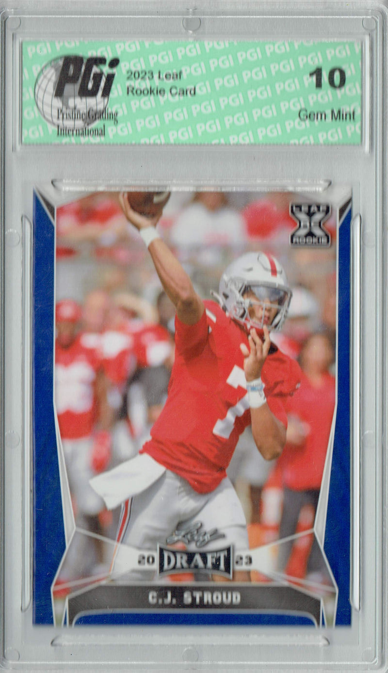 C.J. Stroud Rookie Card Ohio State / Houston PGI 10 Gem Mint Football Trading Card 2023 Leaf Football #43 Blue SP Ohio State
