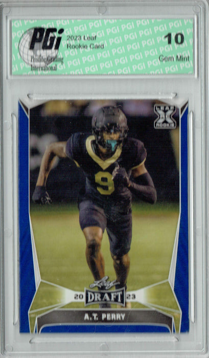 A.T. Perry 2023 Leaf Football #39 Blue SP Rookie Card PGI 10