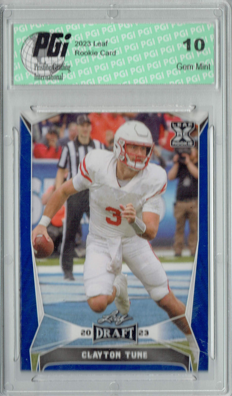 Clayton Tune Rookie Card PGI 10 Gem Mint Football Trading Card 2023 Leaf Football #44 Blue SP