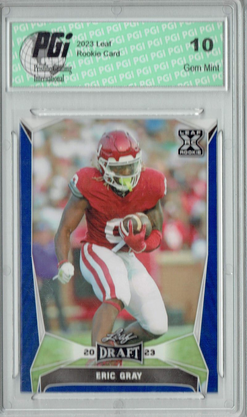 Eric Gray Rookie Card PGI 10 Gem Mint Football Trading Card 2023 Leaf Football #47 Blue SP