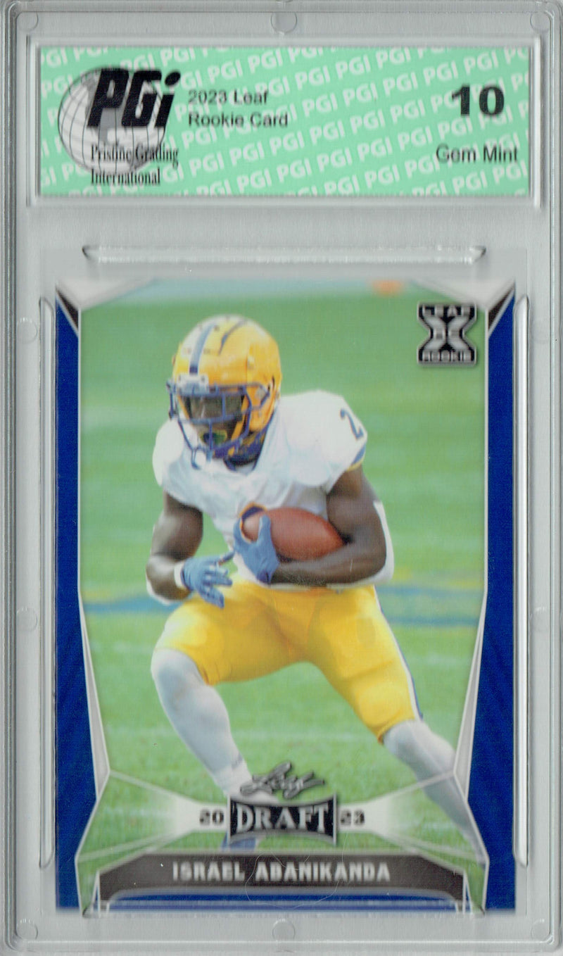 Israel Abanikanda Rookie Card PGI 10 Gem Mint Football Trading Card 2023 Leaf Football #49 Blue SP