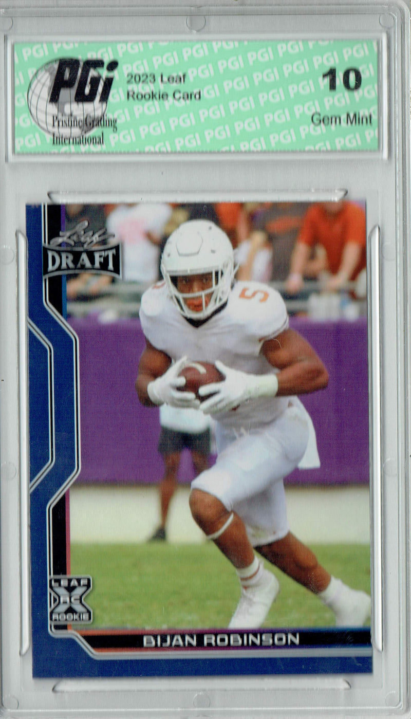 Bijan Robinson Rookie Card Atlanta PGI 10 Gem Mint Football Trading Card 2023 Leaf Football #B1-4 Blue Special Edtn.