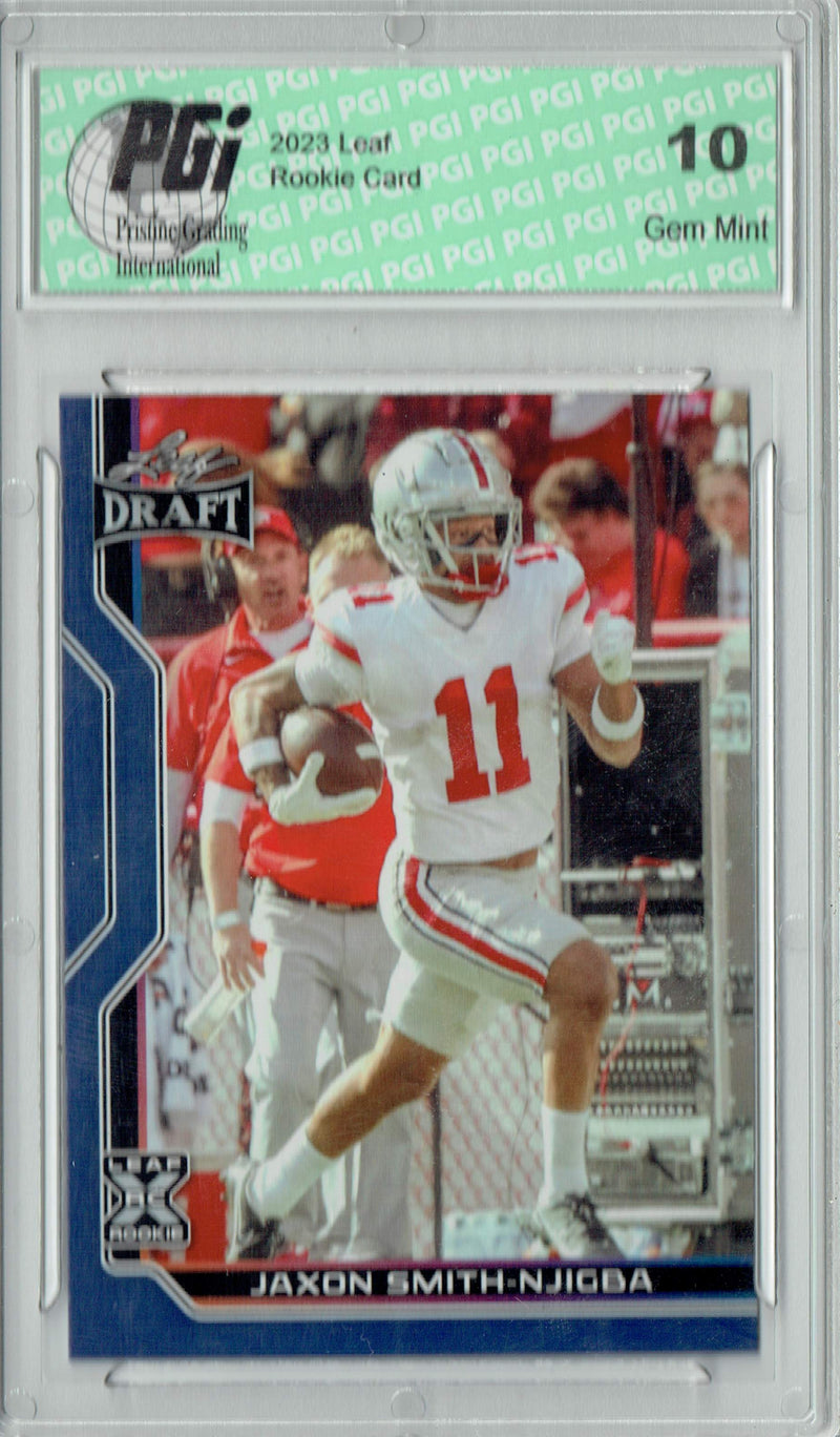 Jaxon Smith-Njigba Rookie Card PGI 10 Gem Mint Football Trading Card 2023 Leaf Football #B1-9 Blue Special Edtn