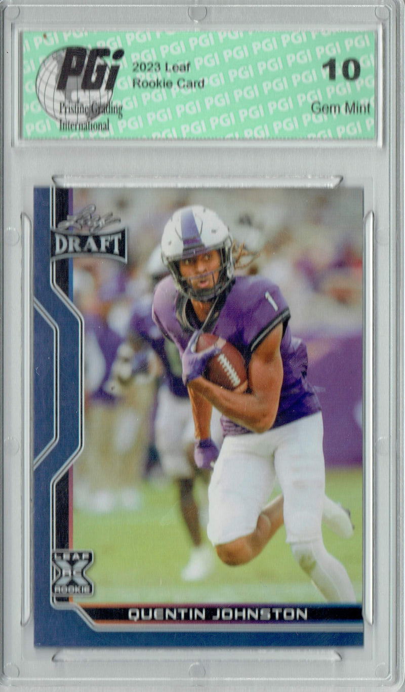 Quentin Johnston Rookie Card PGI 10 Gem Mint Football Trading Card 2023 Leaf Football #B2-10 Blue Special Edtn.