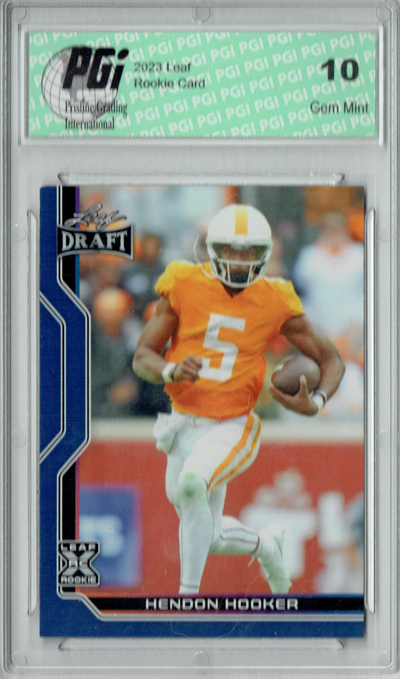 Hendon Hooker Rookie Card PGI 10 Gem Mint Football Trading Card 2023 Leaf Football #B1-7 Blue Special Edition