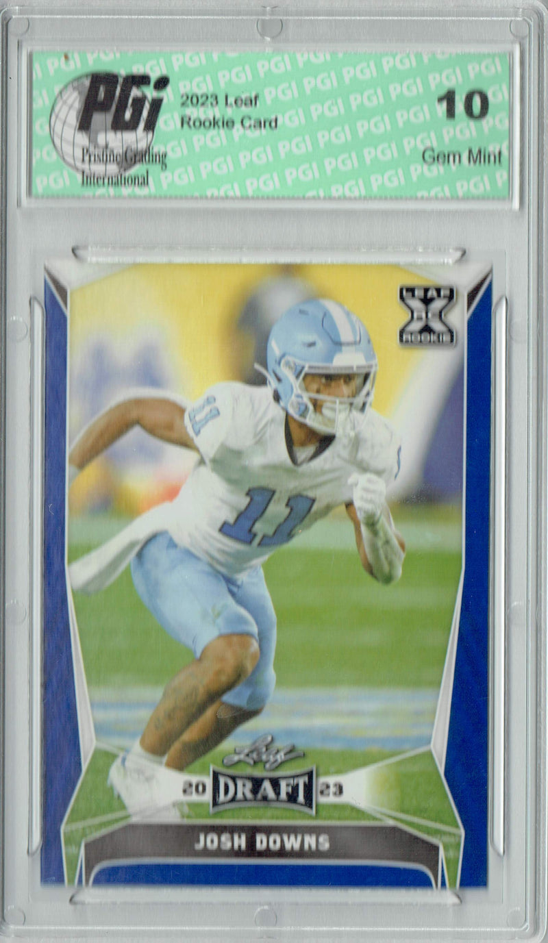 Josh Downs Rookie Card PGI 10 Gem Mint Football Trading Card 2023 Leaf Football #57 Blue SP