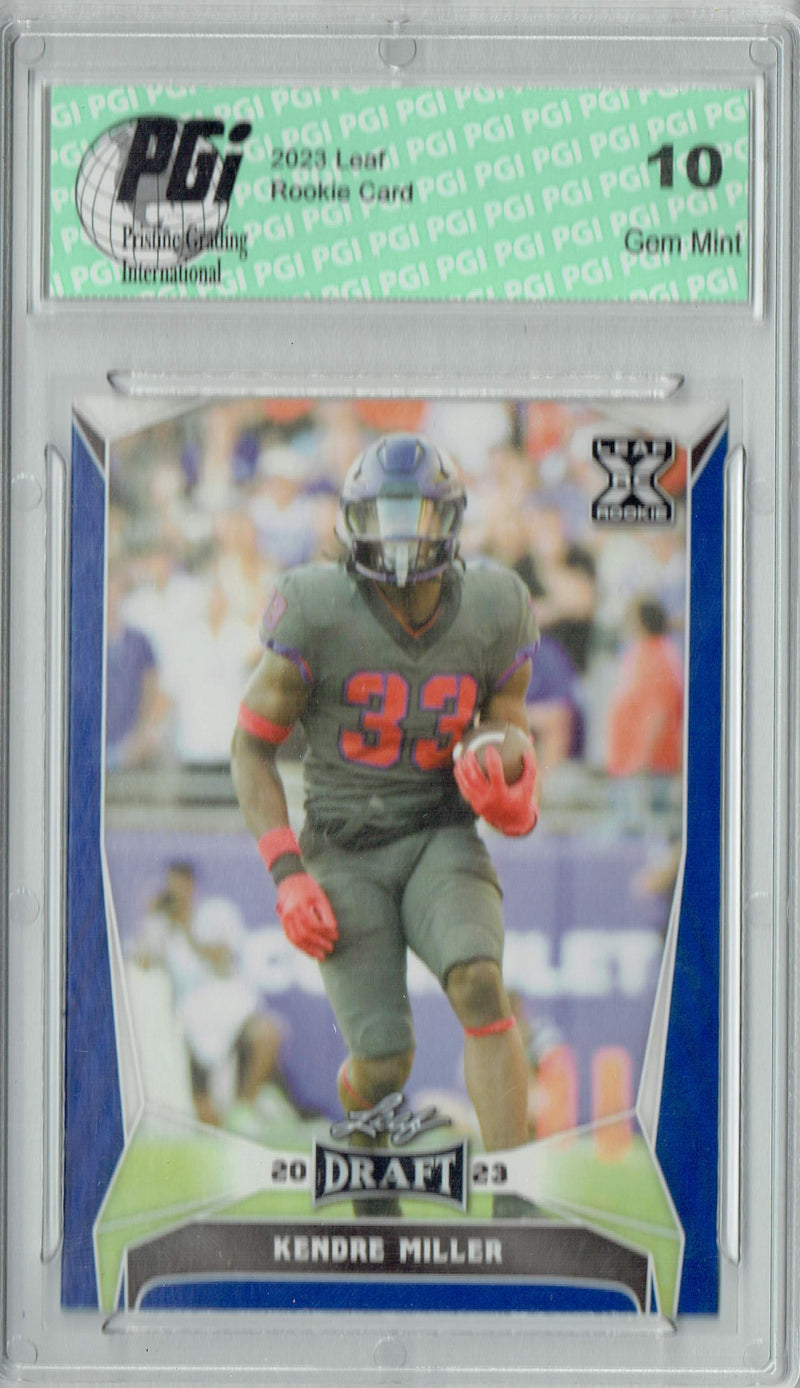Kendre Miller Rookie Card PGI 10 Gem Mint Football Trading Card 2023 Leaf Football #58 Blue SP