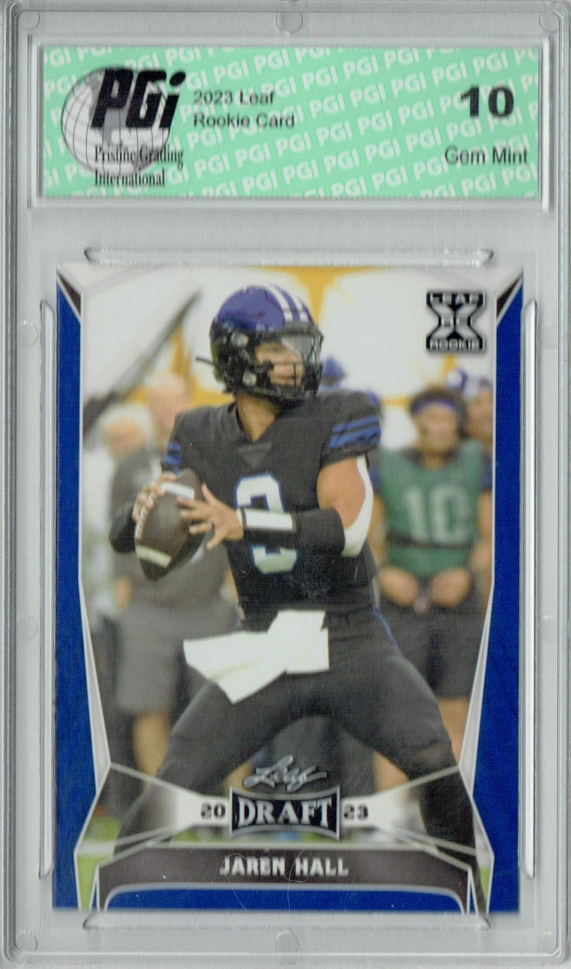 Jaren Hall Rookie Card PGI 10 Gem Mint Football Trading Card 2023 Leaf Football #54 Blue SP