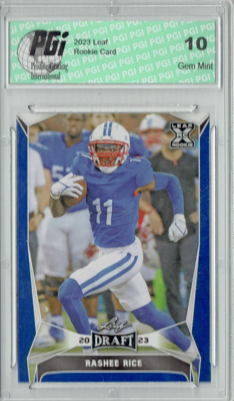 Rashee Rice Rookie Card PGI 10 Gem Mint Football Trading Card 2023 Leaf Football #66 Blue SP
