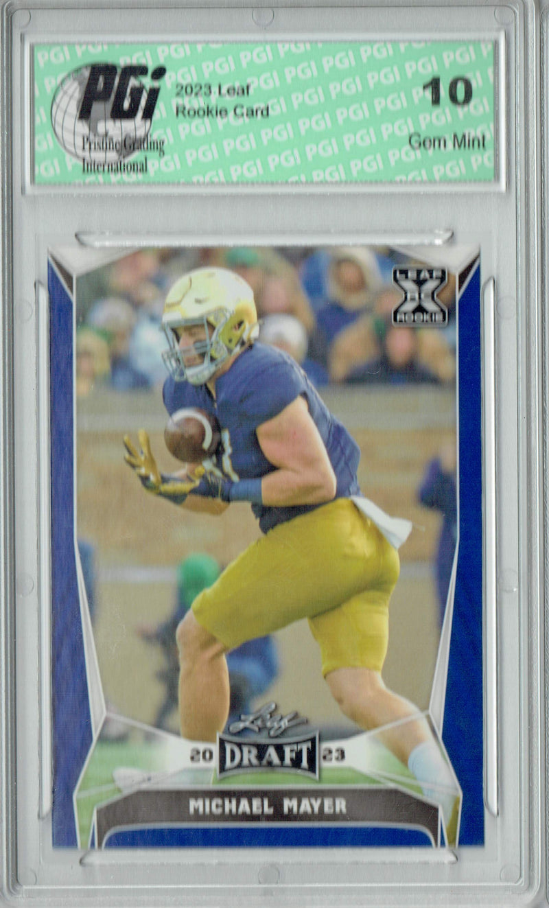 Michael Mayer Rookie Card PGI 10 Gem Mint Football Trading Card 2023 Leaf Football #62 Blue SP