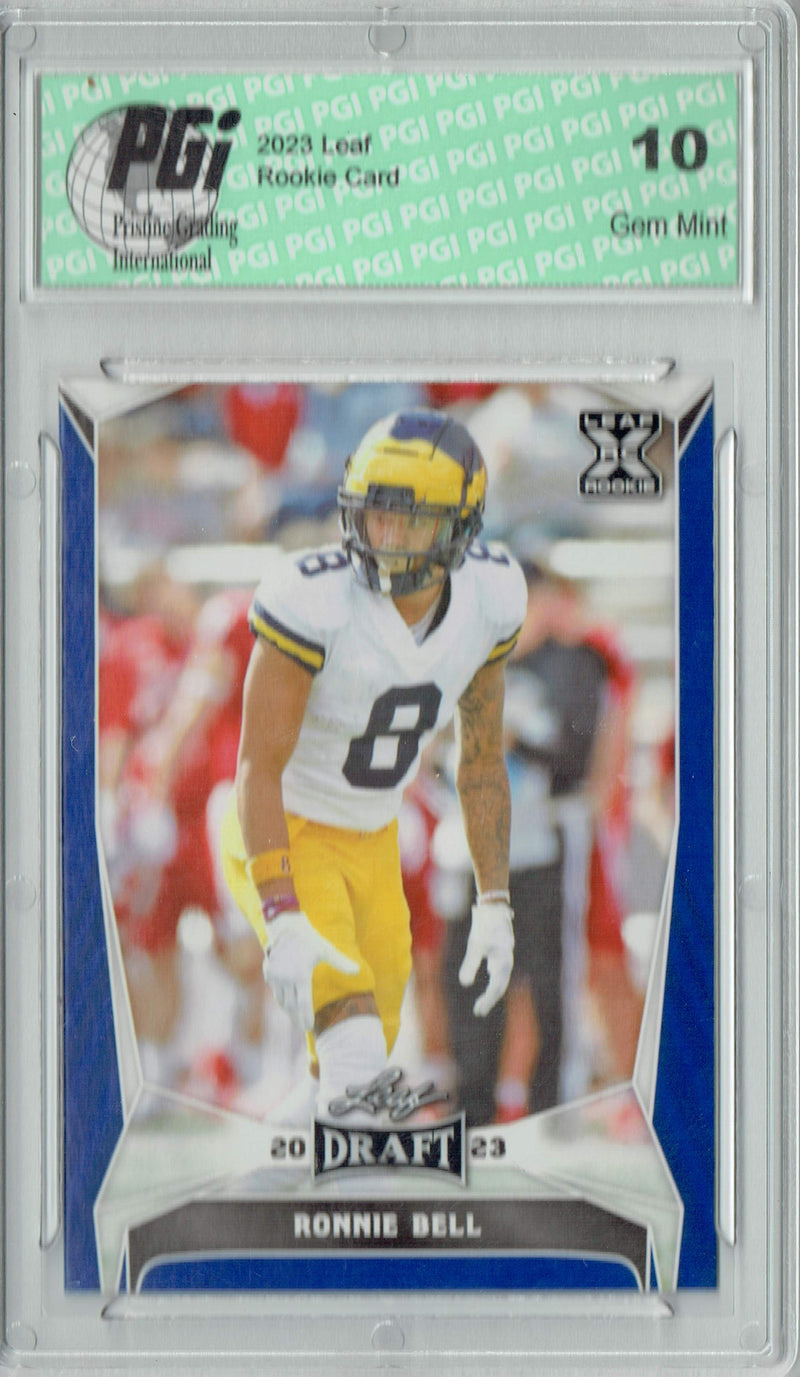 Ronnie Bell Rookie Card PGI 10 Gem Mint Football Trading Card 2023 Leaf Football #67 Blue SP