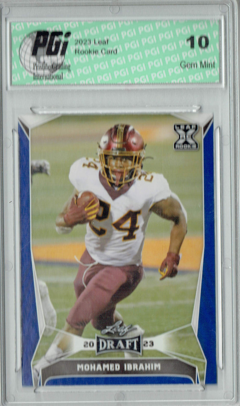 Mohamed Ibrahim Rookie Card PGI 10 Gem Mint Football Trading Card 2023 Leaf Football #63 Blue SP