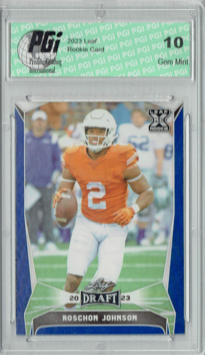 Roschon Johnson 2023 Leaf Football #68 Blue SP Rookie Card PGI 10
