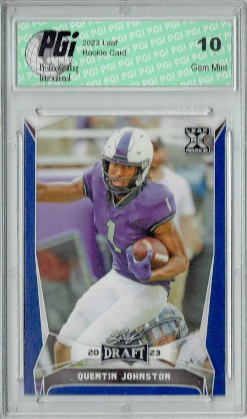 Quentin Johnston Rookie Card PGI 10 Gem Mint Football Trading Card 2023 Leaf Football #64 Blue SP